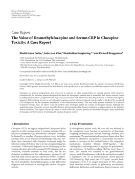 Case Report the Value of Desmethylclozapine and Serum CRP in Clozapine Toxicity: a Case Report