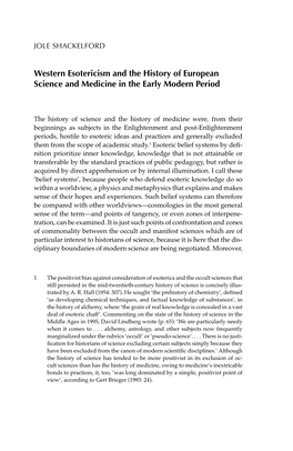 Western Esotericism and the History of European Science and Medicine in the Early Modern Period