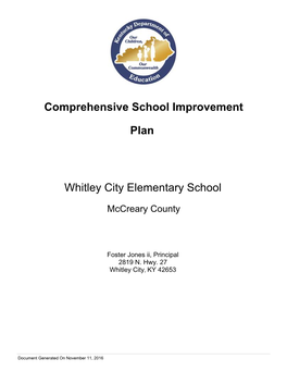 Comprehensive School Improvement Plan Whitley City Elementary School