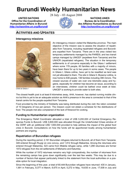 Burundi Weekly Humanitarian News