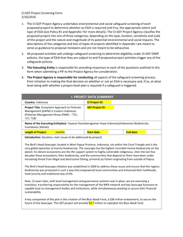 Safeguard Screening Form Prepared By: Laure Katz Date of Preparation: March 3, 2016 Comments