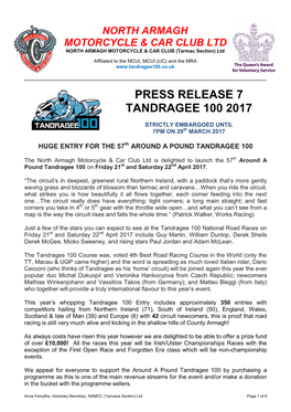 Press Release 7 Tandragee 100 2017