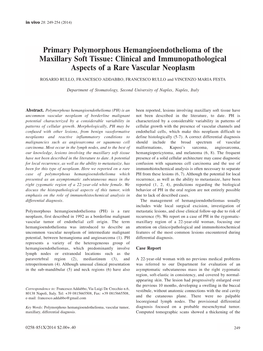 Primary Polymorphous Hemangioendothelioma of the Maxillary Soft Tissue: Clinical and Immunopathological Aspects of a Rare Vascular Neoplasm