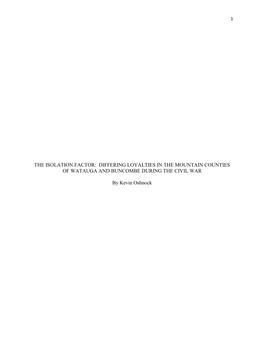 The Isolation Factor: Differing Loyalties in the Mountain Counties of Watauga and Buncombe During the Civil War