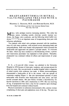 Bradyarrhythmia in Mitral Valve Prolapse Treated with a Pacemaker