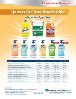 Q2 2021 End User Rebate Offer 4/1/2021 – 6/30/2021