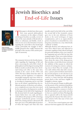 Jewish Bioethics and End-Of-Life Issues