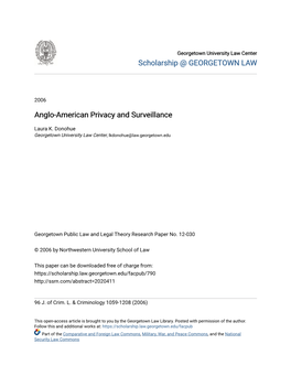 Anglo-American Privacy and Surveillance