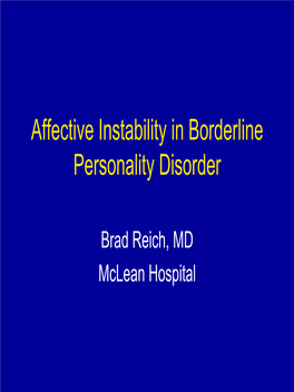 Affective Instability in Borderline Personality Disorder