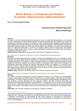Simón Bolívar E O Congresso Do Panamá: O Primeiro Integracionismo Latino-Americano