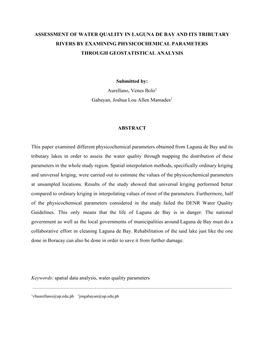 Assessment of Water Quality in Laguna De Bay and Its Tributary Rivers by Examining Physicochemical Parameters Through Geostatistical Analysis