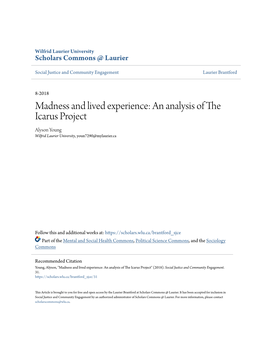 Madness and Lived Experience: an Analysis of the Icarus Project Alyson Young Wilfrid Laurier University, Youn7290@Mylaurier.Ca