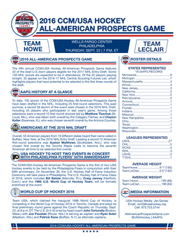 2016 Ccm/Usa Hockey All-American Prospects Game