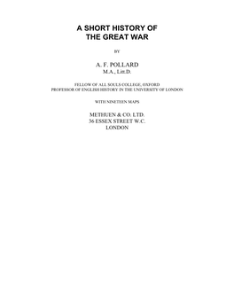 A Short History of the Great War - Title Page