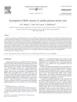 Investigation of RNA Structure in Satellite Panicum Mosaic Virus ⁎ D.L