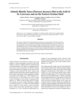 Atlantic Bluefin Tuna (Thunnus Thynnus) Diet in the Gulf of St