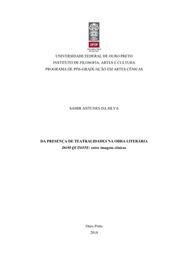 Universidade Federal De Ouro Preto Instituto De Filosofia, Artes E Cultura Programa De Pós-Graduação Em Artes Cênicas Samir