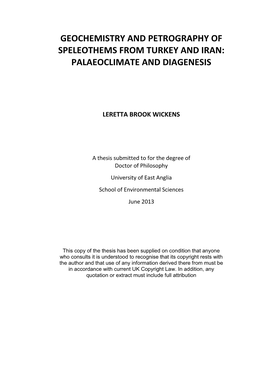 Geochemistry and Petrography of Speleothems from Turkey and Iran: Palaeoclimate and Diagenesis