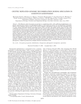 Cryptic Repeated Genomic Recombination During Speciation in Gossypium Gossypioides