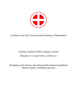 Invitation to the 2021 Annual General Meeting of Shareholders Kiattana