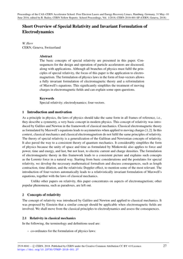 Short Overview of Special Relativity and Invariant Formulation of Electrodynamics