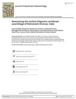 Reassessing the Earliest Oligocene Vertebrate Assemblage of Monteviale (Vicenza, Italy)