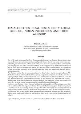 Female Deities in Balinese Society: Local Genious, Indian Influences, and Their Worship