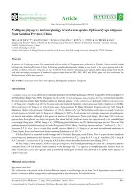 Multigene Phylogeny and Morphology Reveal a New Species, Ophiocordyceps Tettigonia, from Guizhou Province, China