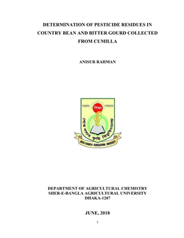 Determination of Pesticide Residues in Country Bean and Bitter Gourd Collected from Cumilla June, 2018