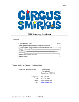 Circus Smirkus Homestay Handbook Rev