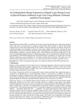 An Undergraduate Design Experience in Digital Logic Design Course of Special Purpose Arithmetic Logic Unit Using Multisim, Ultiboard and Print Circuit Board