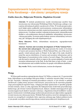 Zagospodarowanie Turystyczne I Rekreacyjne Wolińskiego Parku Narodowego – Stan Obecny I Perspektywy Rozwoju