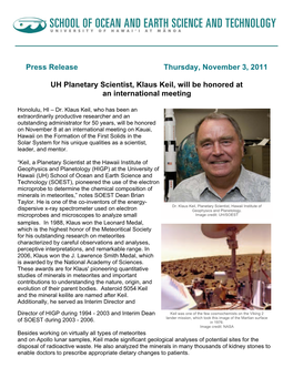 Press Release Thursday, November 3, 2011