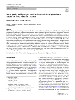 Water Quality and Hydrogeochemical Characteristics of Groundwater Around Mt