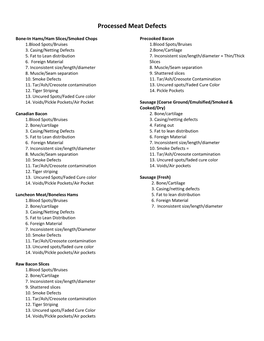 Processed Meat Defect Class Description