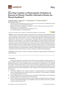 One-Step Catalytic Or Photocatalytic Oxidation of Benzene to Phenol: Possible Alternative Routes for Phenol Synthesis?