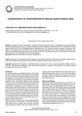 Fish Biodiversity of Tighra Reservoir of Gwalior, Madhya Pradesh, India