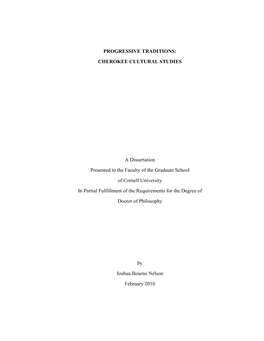 Progressive Traditions: Cherokee Cultural Studies