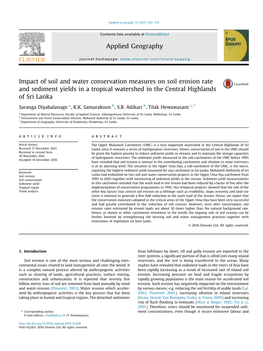 Impact of Soil and Water Conservation Measures on Soil Erosion Rate and Sediment Yields in a Tropical Watershed in the Central Highlands of Sri Lanka