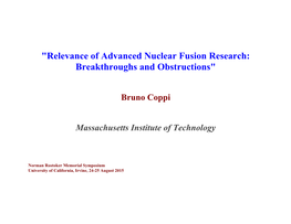 Cover-Relevance of Advanced Nuclear Fusion Research