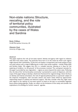 Non-State Nations: Structure, Rescaling, and the Role of Territorial Policy Communities, Illustrated by the Cases of Wales and Sardinia