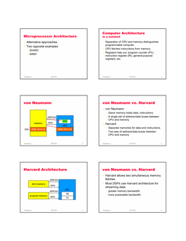 Von Neumann Von Neumann Vs. Harvard Harvard Architecture Von