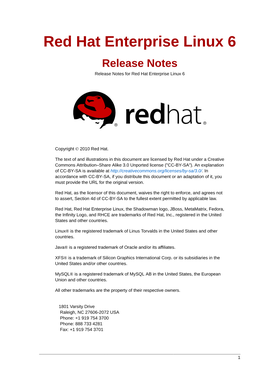 Release Notes Release Notes for Red Hat Enterprise Linux 6