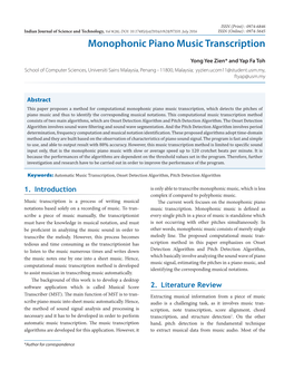 Monophonic Piano Music Transcription