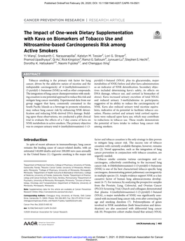 The Impact of One-Week Dietary Supplementation with Kava On