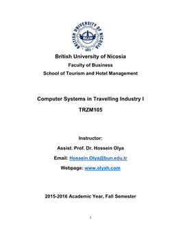 British University of Nicosia Computer Systems in Travelling Industry I