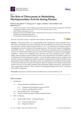 The Role of Thiocyanate in Modulating Myeloperoxidase Activity During Disease