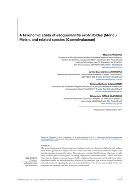 A Taxonomic Study of Jacquemontia Evolvuloides (Moric.) Meisn