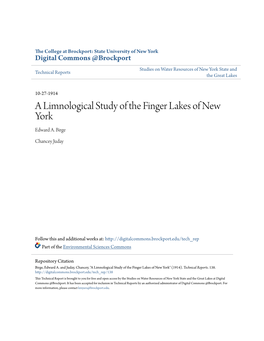 A Limnological Study of the Finger Lakes of New York Edward A