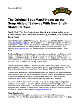 The Original Soupman® Heats up the Soup Aisle of Safeway with New Shelf- Stable Cartons